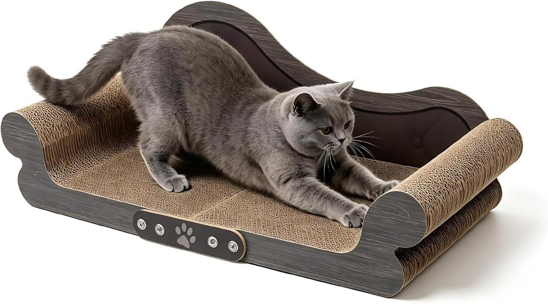 Extra Large Cat Scratcher Bed, 26.5" Sofa Shaped Cardboard Scratch Pad & Couch, Durable Cat Lounger, Furniture Protector for Large Cats & Multi-Cat Households (Wood Color)