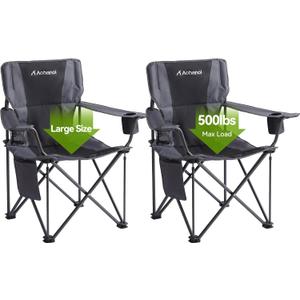 Oversized XL Camping Chairs for Adults, Padded Folding Camp Chair with High Back, Cup Holder & Side Pocket for Outside, Lawn, Beach, Fishing, Sports, Folding Heavy Duty Chairs, Black