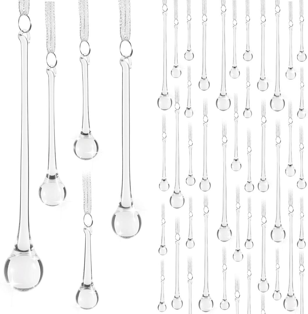 35 Pcs Glass Crystal Christmas Ornaments, Teardrop Glass Ornaments for Christmas 5 Styles Tree, Hanging Crystal Pendant for Xmas Decorations Chandelier Wedding Winter Wonderland Party Decor