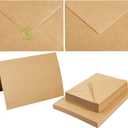 50 Pack Kraft A7 Envelopes with Cards 5x7 Thick Folded Cardstock and Gold Stickers for Greeting Cards, Wedding, Birthday, Invitations, Baby Showers (Kraft Paper, 5x7)
