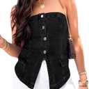 Cicy Bell Womens Strapless Denim Vest Summer Button Down Jean Tube Tops Y2k Going Out Fitted Bandeau Shirts Waistcoat