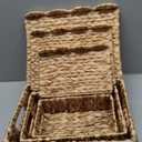 Set of 3 Scalloped Edge Wicker Basket with Lid, Rectangle Wicker Storage Basket with Built-in Handles, Multipurpose Organizer Rattan Display Boxes for Shelf, Nursery Room