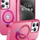 HuwaiH 360 Rotatable Magnetic Ring Stand for iPhone 15 pro Case, Compatible with MagSafe, Military-Grade Shockproof, Anti-Scratch Matte Translucent Phone Case for iPhone 15 pro(Rose)