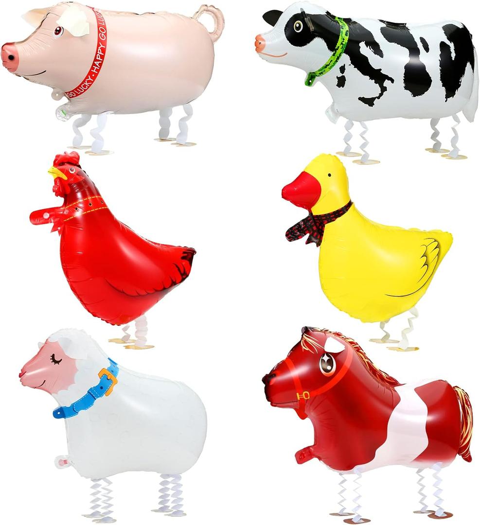 KESOTE Farm Animal Balloons, 6 Pack Inflatable Farm Animals Walking Balloons for Birthday Party Decorations Farm Animal Birthday Party Supplies