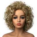 Wiginway 8-inch Women Wigs Medium Curly Glod Blonde Mix Synthetic Wig Natural Hair (257DT613 Gold)