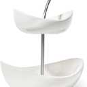 SEVEN SPARTA Double Layer Cherry-Shaped Ceramic Fruit Bowl, 2-Tier Countertop Fruit Basket for Kitchen, Modern Decorative Serving Platter for Fruits, Snacks, Candies (White)