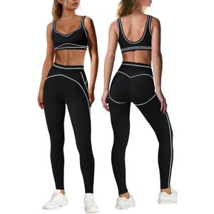 Nirovien Womens 2 Piece Workout Sets Athletic Yoga Sets Pilates Gym Outfits Butt Lifting Leggings and Sports Bra (Black, M)