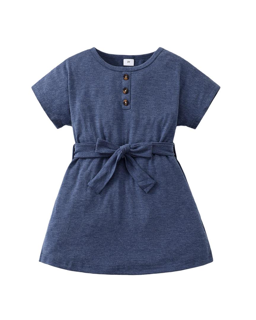 3 x Saeaby Kids Girls Clothes 7 Year Old Little Girls Clothes Summer Outfits Adjustable Belt Blue Ruffle Dresses Shirt Size 7-8 for Toddler Girl Clothes (Blue)