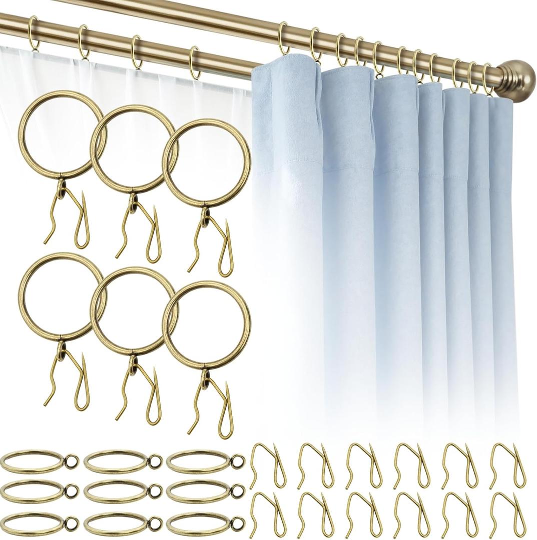 Shower Curtain Hooks Rings - 50 Pcs Rust-Resistant Metal Curtain Rings with Eyelets for Up to 1.81-inch Bathroom Shower and Curtains Rods, Bronze
