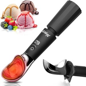 Heated Ice Cream Scoop Rechargeable, Electric Ice Cream Scooper with Removable Battery &Drip-Proof Stand, OneTouch 3 Fast Heating Levels, IP68 Waterproof, Food-Grade Metal for Hard Ice Cream