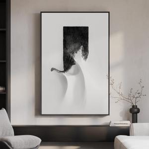 Framed Modern Black and White Abstract Wall Art, Contemporary Canvas Prints Paintings Artwork for Walls, Minimalist White Abstract Pictures for Living Room Dining Bedroom Hallway Wall Decor 24x36 In