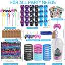 LiYiQ 292 Pcs Video Game Party Favors With Reusable Drinking Straws Cups Slap Bracelets Keychains Gift Tags Stamps Stickers and Twist Ties for Gamer Birthday Party Supplies (Blue and Black Game)
