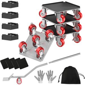 LOYAL TIGER 2000LBS Heavy Duty Furniture Dolly Movers Set with Lifter, 5-Wheel Carbon Steel Moving Rollers with Locking Casters for Refrigerator, Washer, Sofa & Cabinet(6.4 Inch, Silvery)