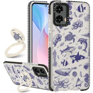 Boaretiu Cute Kawaii Case for Motorola Moto G 5G 2024 with Stand - Fashion Cool 360° Rotate Ring Holder Kickstand Design for Women Girls Boys Teens Girly Case for Moto G 5G, Fish