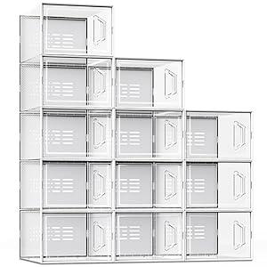 SEE SPRING XX-Large Shoe Storage Box Fit Size 14, Clear Plastic Stackable Shoe Organizer for Closet, Space Saving Sneaker Shoe Rack Containers Bins Holders for Entryway, 12 Pack Clear