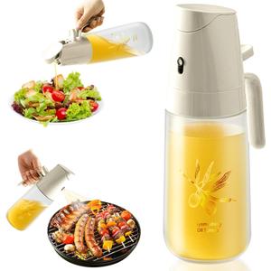 2-in-1 Oil Sprayer & Dispenser - 500ml Kitchen Spray Bottle for Olive Oil, Cooking, Frying, Salad, Vinegar & Barbecue (Grey)