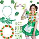 3 x DPKOW 9Pcs St Patricks Day Accessories for Women Men, Shamrock Glasses Badge Headband Lcuky Clover Temporary Tattoos Irish Lei, St Patty's Day Accessories Decorations Irish Party Favors Gifts