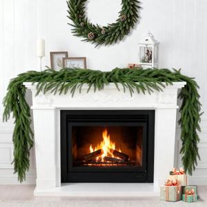 9FT Norfolk Pine Garlands Realistic, Real Touch Winter Christmas Garland, Christmas Decorations Indoor Outdoor, Artificial Holiday Decor Faux Garland for Mantle, Fireplace, Table