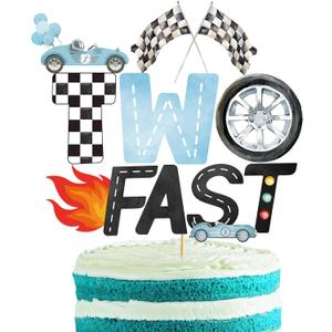 Two Fast Cake Topper Race Car Cake Topper Car Cake Decorations Two Fast Birthday Decorations for Boys Girls 2nd Birthday Party Decorations