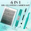 GEMERRY Eyelash Extension Kit Thick Curl Fluffy Clusters Kit With Lash Bond and Seal, Tweezers, DIY Lash Extension (80P-10-18mm) (Beginner Set-80D)