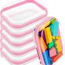 Sanwuta 6 Pcs Clear Hard Zipper Case Plastic Zipper Pouches Transparent Makeup Bag Pencil Case Pouches Toiletry Diaper Bag for Travel Toy Storage Organizer Bins(Pink,7.87 x 5.9 x 2 Inch)