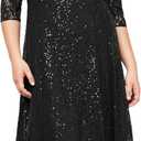 S.L. Fashions Womens Plus Size Lace and Sequin Fit and Flare Dress, Size 16W