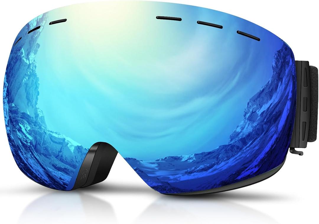 DADA-PRO Ski Goggles Men Women Snowboard Goggles Over Glasses OTG Anti Fog Snow Goggles Frameless 100% UV Protection (Blue)