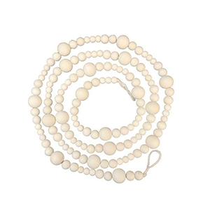 Wood Bead Garland Without Tassels, 84 Inch Natural Wooden Beads Garland, 7 Feet Handmade Boho Decor, Coffee Table Decor