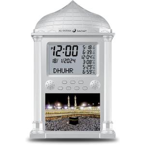 Azan Clock for USA, Muslim Athan Wall Clock Alarm with LCD Display, Home/Office/Mosque Digital Azan Clock (Silver)
