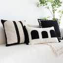 Black Cream Boho Chunky Tufted Pillow Cover, Neutral Decorative Square Throw Pillow Case, Geometric Woven Modern Sham for Bed Couch Living Room, 18x18 inches, 1PCS