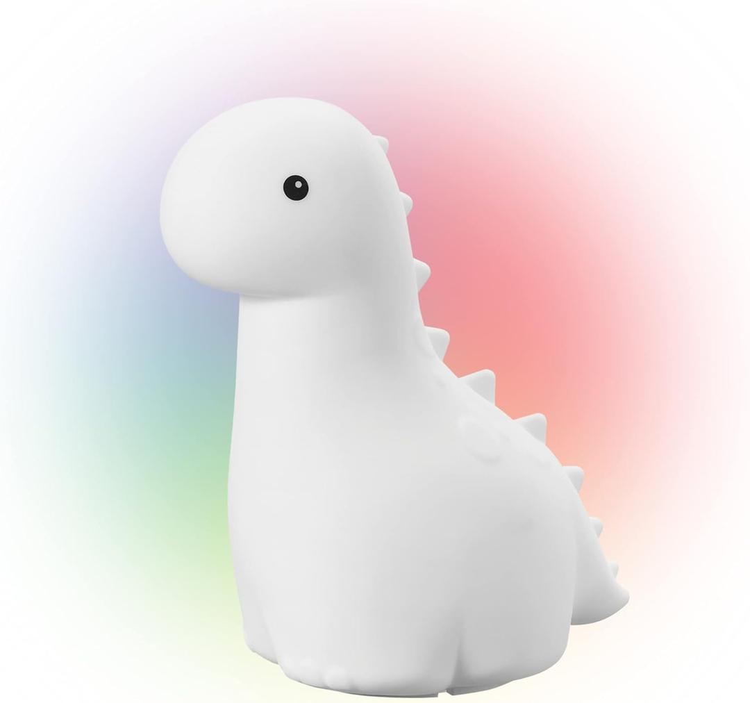 GLOBE Electric 13848 Brontosaurus Multicolor Changing LED Integrated Rechargeable Silicone Night Light, Table Lamp, Tap Light, White, Room Dcor, Home Dcor, Nightstand, Bedside Lamps, LED Lamp