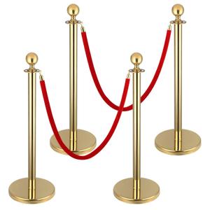 Gold Stanchions and Red Velvet Ropes Set, 4pcs Stanchions with 2pcs 5ft Velvet Ropes, Red Carpet Poles, Crowd Control Ropes and Stanchion Line Dividers for Decorations, Party, Club