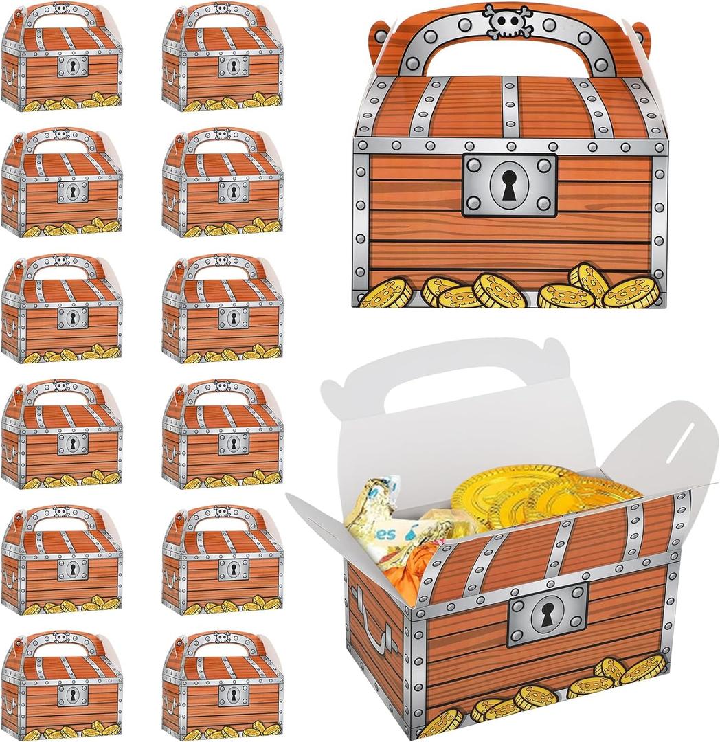 Adorox 24 Pack Treasure Chest Candy Boxes - Party Favors, Goodie Bags, Decorations for Birthday, Events