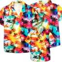 Family Hawaiian Matching Outfits Father Son Matching Shirts Tropical Flower Short Sleeve Button Down Tops (XL)