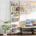 Wolawu Ladder Shelf 6 Tiers Marble White Modern Bookshelf Open Tall Wall Mount Bookcase Standing Leaning Wall Shelves Industrial Decorative Living Room Bed Room