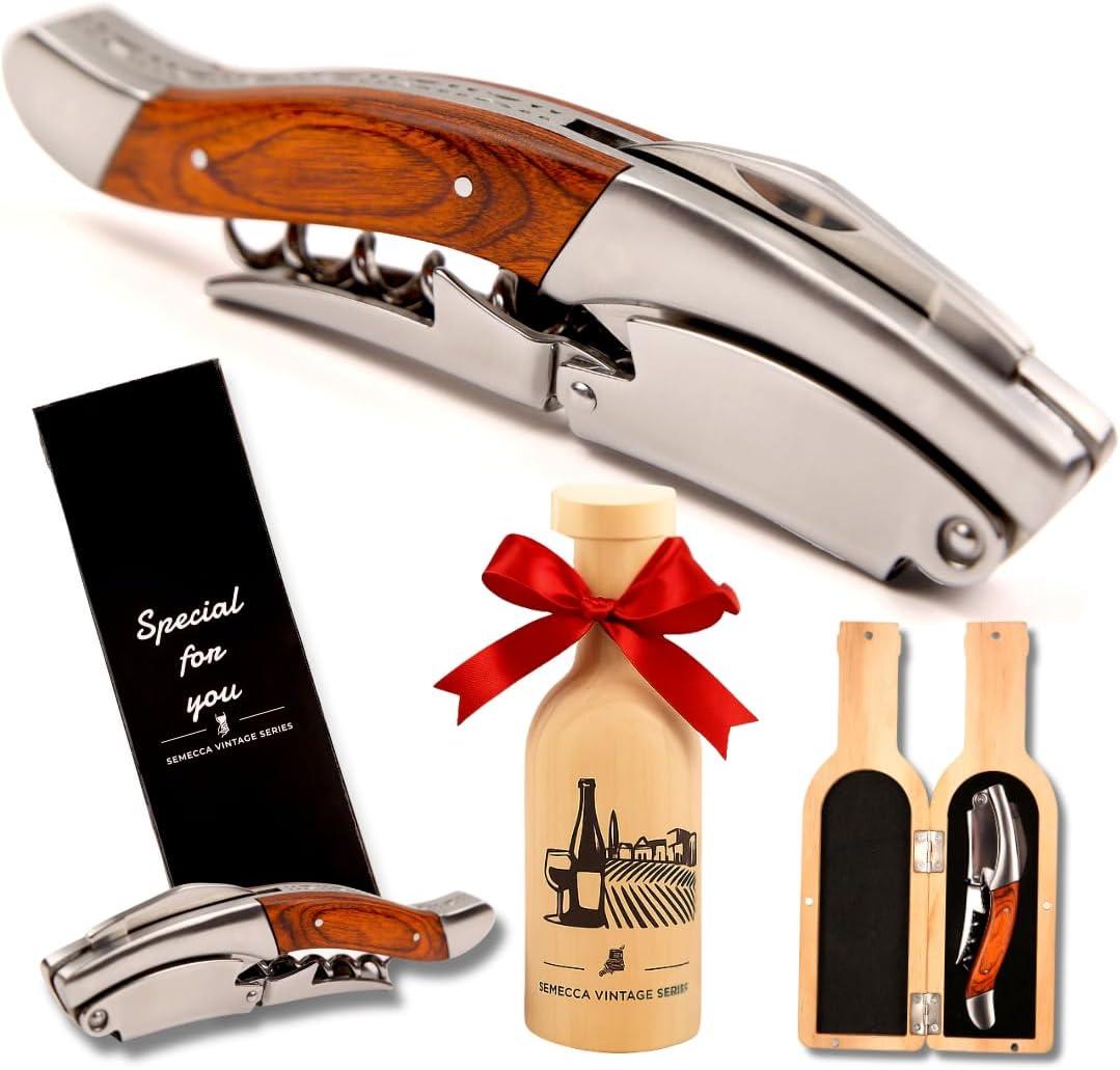 Semecca Wine Opener  Professional Waiters Corkscrew, Double Hinged Wine Key, Wine Bottle Opener with Wooden Gift Box, for Wine Lovers (Rosewood)