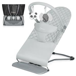 Orzbow Portable Baby Bouncer, Foldable Baby Bouncer Seat with Storage Bag and Removable Play Bar, 3 Recline Positions, 0-12 Months Up to 20lbs, Ergonomic Design, Easy to Wash, Gray