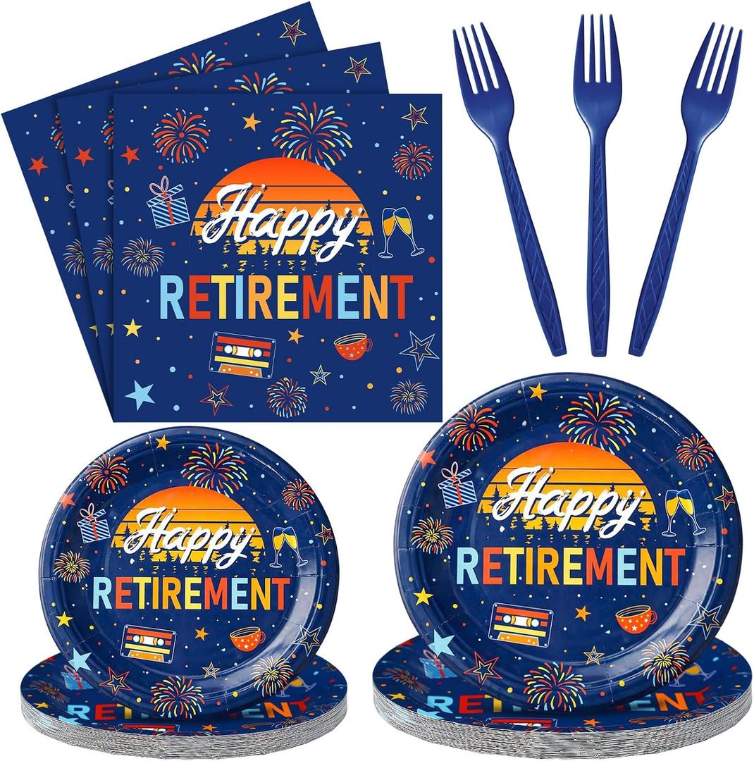 Zhehao 96 Pcs Retro Hawaiian Retirement Party Decorations Retirement Party Plates Napkins Tableware Set Luau Retired Supplies Summer Beach Theme Retired Parties Decoration for 24 Guests(Retro Blue)