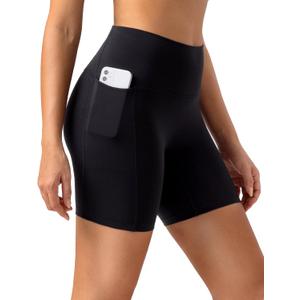 Colorfulkoala Dreamlux No Front Seam High Waist Biker Shorts with Pockets for Women 6" Inseam Tummy Control Yoga Short (Large, Black)