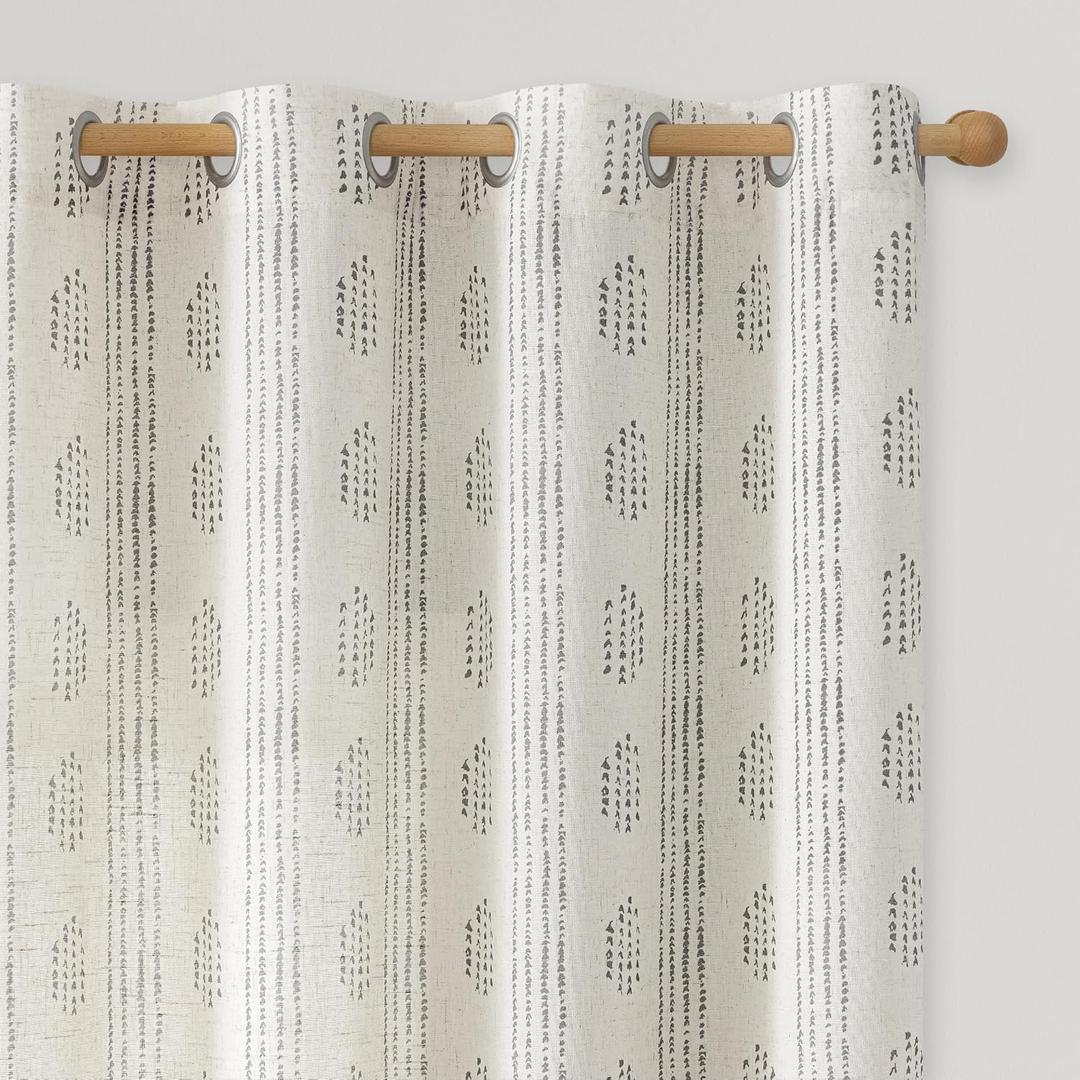 Boho Linen Curtains for Bedroom Living Room Black Farmhouse Boho Curtains 84 Inches Long Geometric Striped Patterned Mudcloth Grommet Top Light Filtering Window Drapes 2 Panels Black on Beige