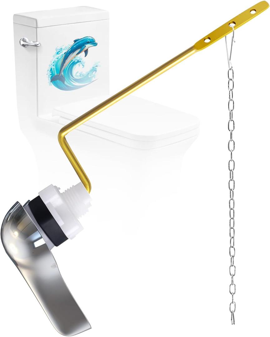 Toilet Handle Replacement Kit Universal - Side-Mount Toilet Handle Tank Flush Lever with Stainless Steel Flapper Chain, Compatible with Gerber, American, Standard, Kohler, TOTO,Chrome