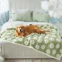 LE SURE Waterproof Dog Blanket for Large Dogs - Washable Double Sided Dog Blankets with Warm Jacquard Shag and Soft Sherpa Fleece, Pet Cat Blanket for Bed Protection, 3D Textured Cloud, Green (Twin(60x80"), Flower Garden Green)