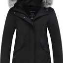 Wantdo  Winter Coat Warm Windproof Insulated Hiking Warm Long Sleeve Puffer Outdoor Running Fall Jacket with Hood, Black, Size 3X