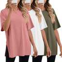 Huukeay 3 Pack Women's Oversized Gym T Shirts Short Sleeve Side Split Crewneck Tops Casual Summer Workout Baggy Basic Tee S