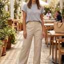 Women's High Waist Cargo Pants with Multiple Pockets Comfortable Flexible Fit Casual Wear Work Hiking (Beige)