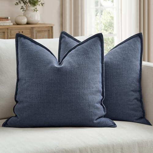 MIULEE Pack of 2 Thick Textured Couch Throw Pillow Covers, Navy Blue Decorative Pillow Covers 22x22, Neutral Linen Cushion Cases for Sofa Bed Living Room Modern Farmhouse Home Decor, No Filling
