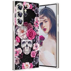 S25 Ultra Case for Samsung Galaxy S25 Ultra 5G Phone Case Women Girls, Cute Skull Rose Flower Design, Slim Silicone Bumper Anti-Scratch Shockproof Protective Cover for Samsung S25 Ultra 5G (Flower)