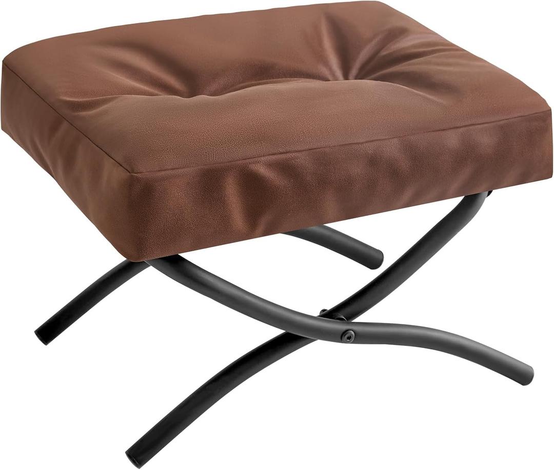 IBUYKE 11.8 H Folding Footrest Stool, Rectangle Small Foot Stool Accent Ottoman for Lazy Chair, Modern Portable Ottoman Foot Rest for Living Room Bedroom, Yellow-Brown WBD020Z