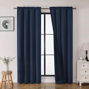 OWENIE Heidi Navy Blue Curtains for Living Room & Bedroom, 72 Inches Long, 2 Panels Set, Room Darkening, Elegant Solid Rod Pocket Curtains & Drapes, 40" W x 72" L, 2 Pcs