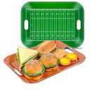 gisgfim 2Pcs Football Serving Trays, 16.1 x 11.1 Inch, Melamine, Rectangular, Green, Football Themed Design, Stackable, Handle, Perfect for Game Day Snacks, Tailgate, Birthday Party Decorations